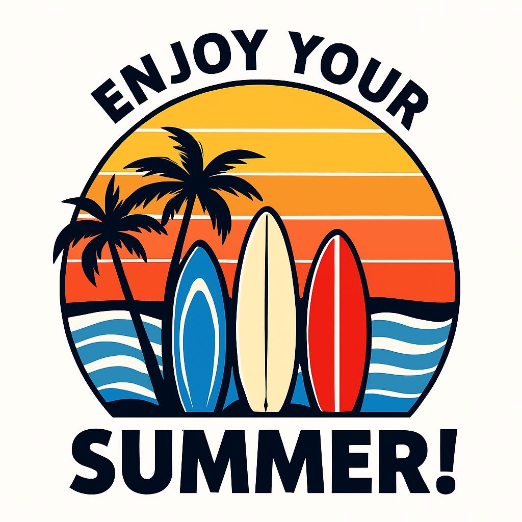 Retro Summer Sunset Surfboards T-Shirt Design