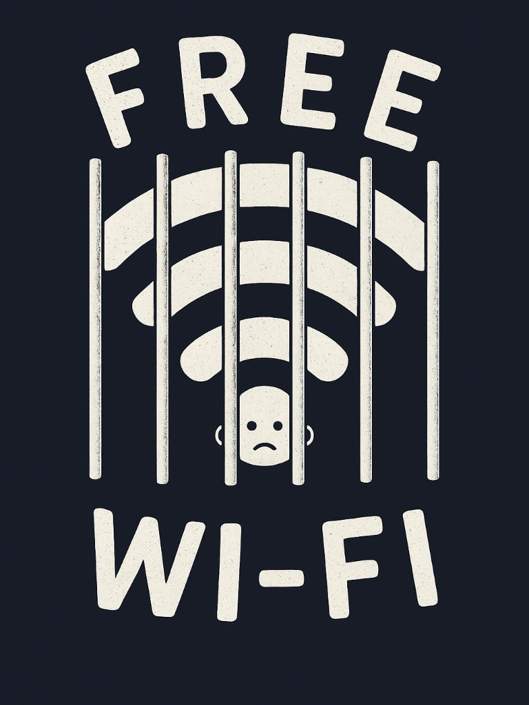 Minimalist Free Wi-Fi Signal with Prison Bars and Sad Face Poster