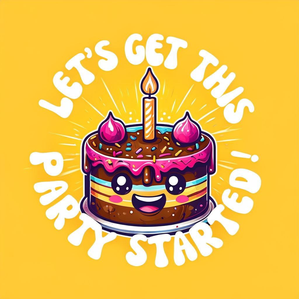 Playful Birthday Cake Party T-Shirt Design with Cheerful Colors