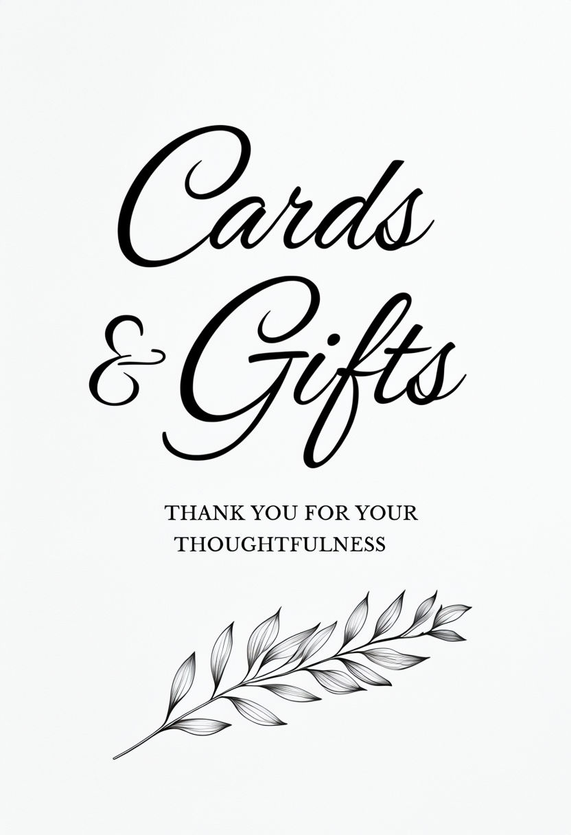 Elegant Black and White Cards & Gifts Event Sign with Botanical Illustration Event Sign