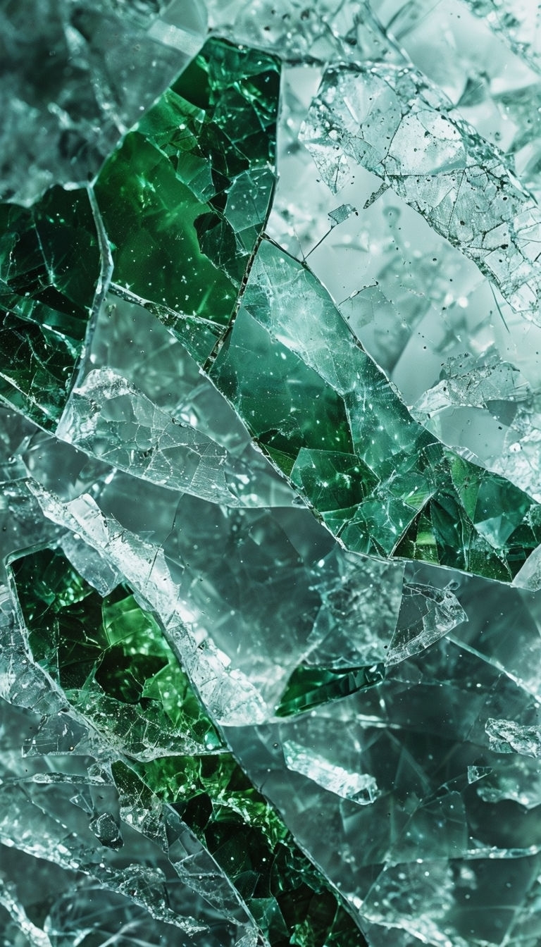 Mesmerizing Green Glass Shard Mosaic Art Close-Up Photo