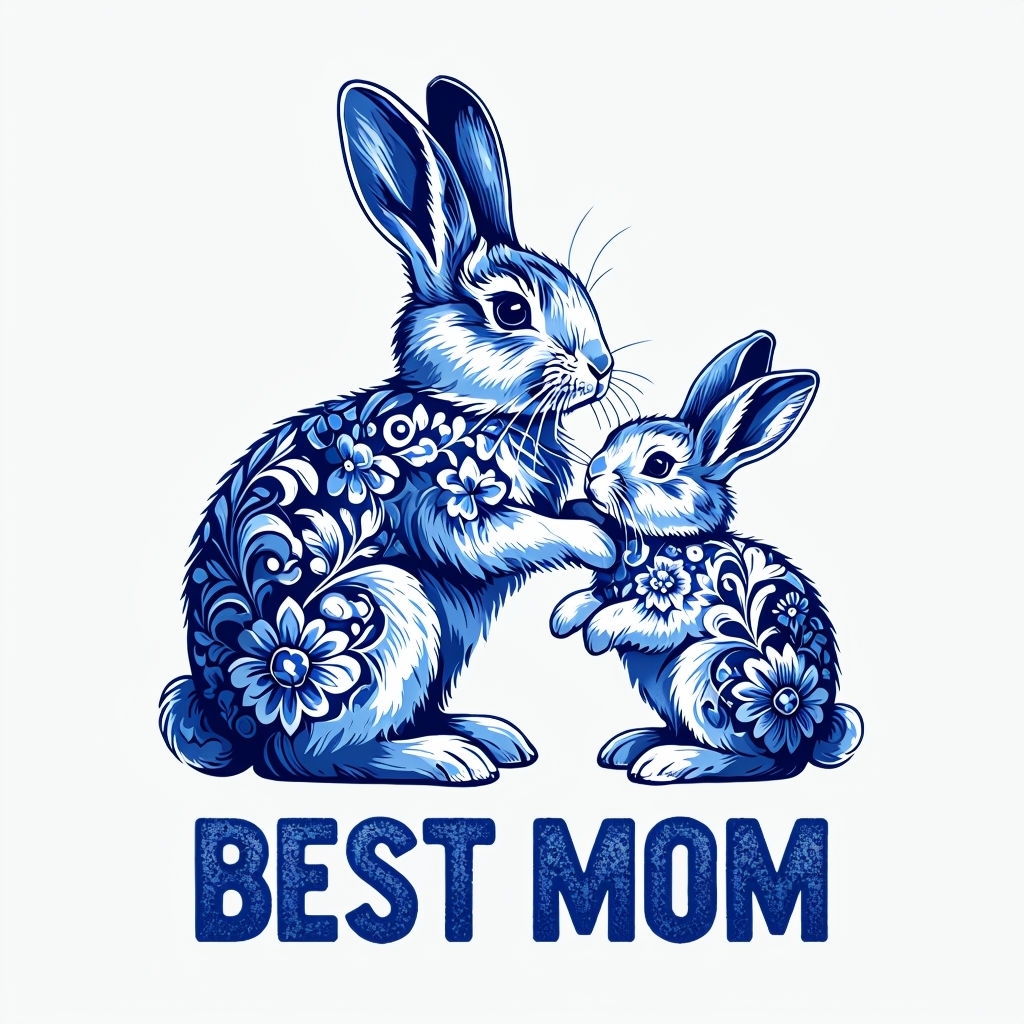 Blue and White Delftware Rabbits Best Mom T-Shirt