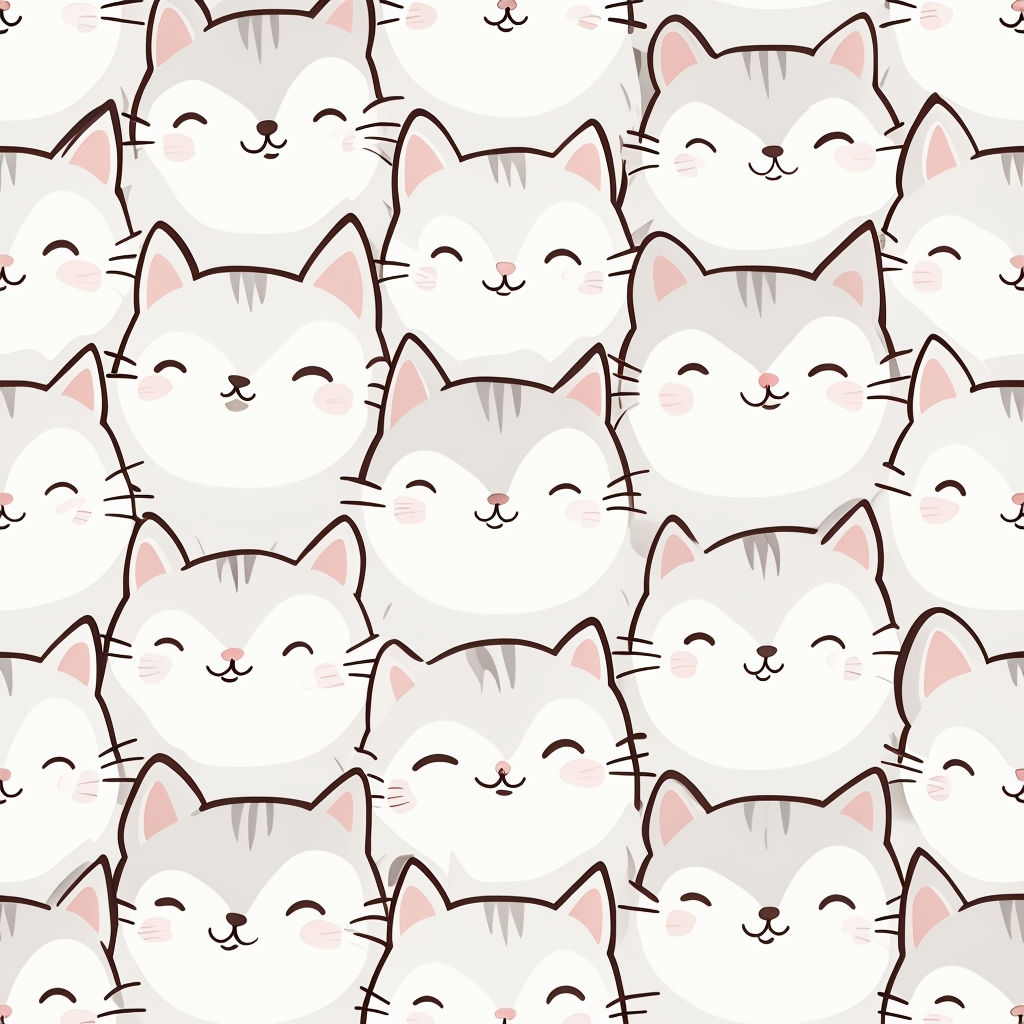 Whimsical Cartoon White Cats Seamless Pattern Design