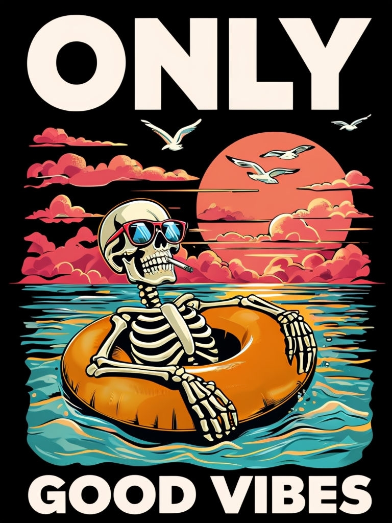 Relaxed Skeleton on Inflatable Ring Vintage T-Shirt