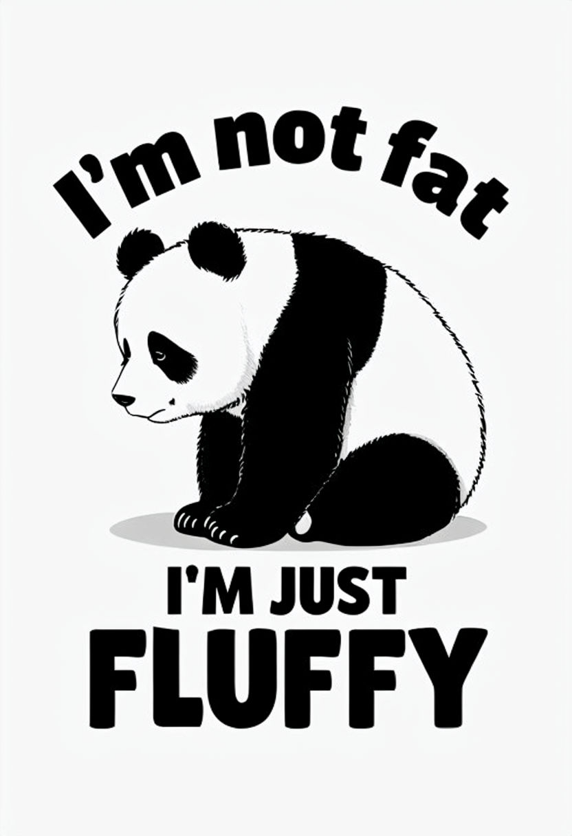 Cute Panda Illustration with Fluffy Quote T-Shirt