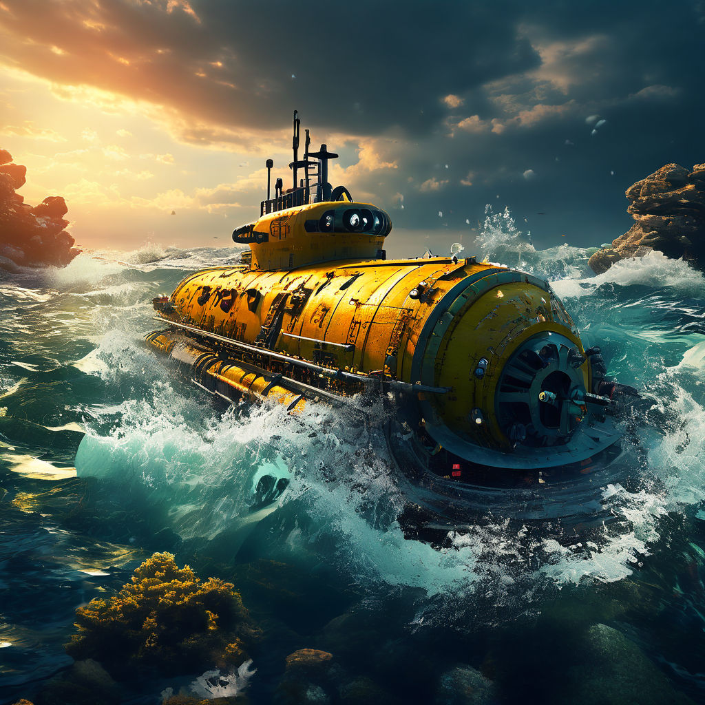 Submarine emerging from the depths of a tumultuous ocean dur... by ...