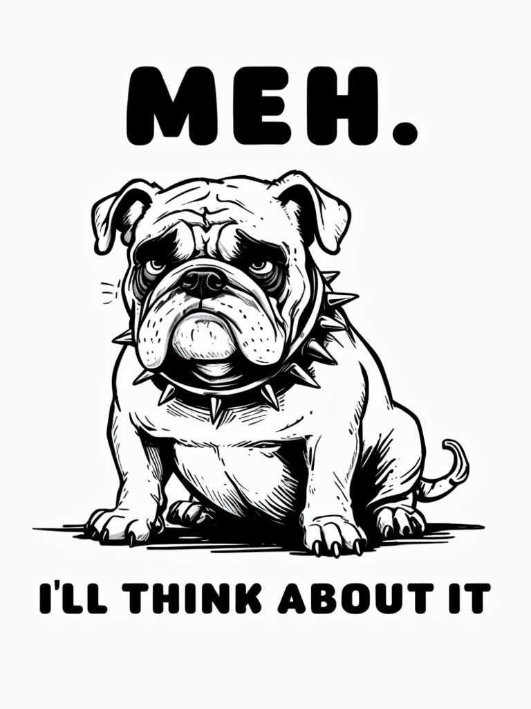 Grumpy Bulldog with 'Meh.' and 'I'll Think About It' T-Shirt