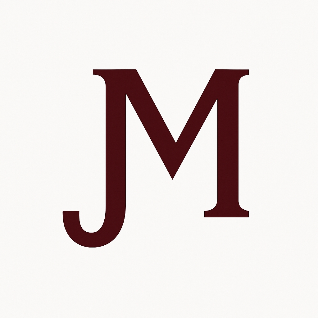 Bold Dark Maroon Letter M Design on Cream Background Monogram
