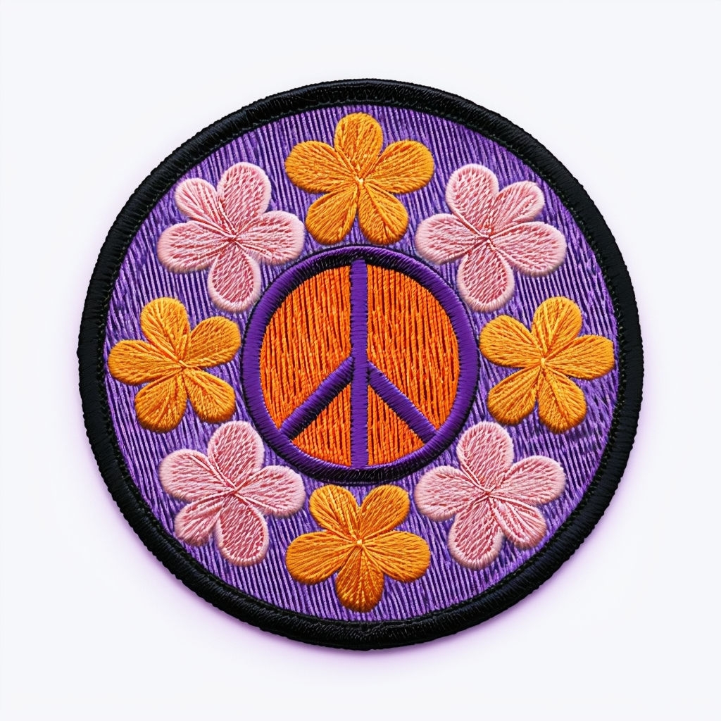 Vibrant Peace Symbol Embroidered Patch Design Sticker