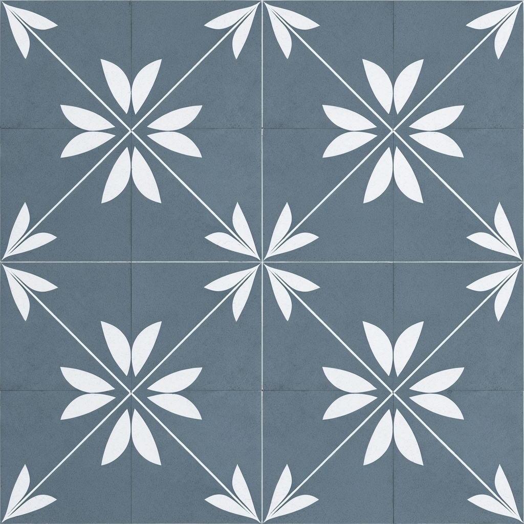 Geometric Slate Gray and White Petal Motif Seamless Pattern