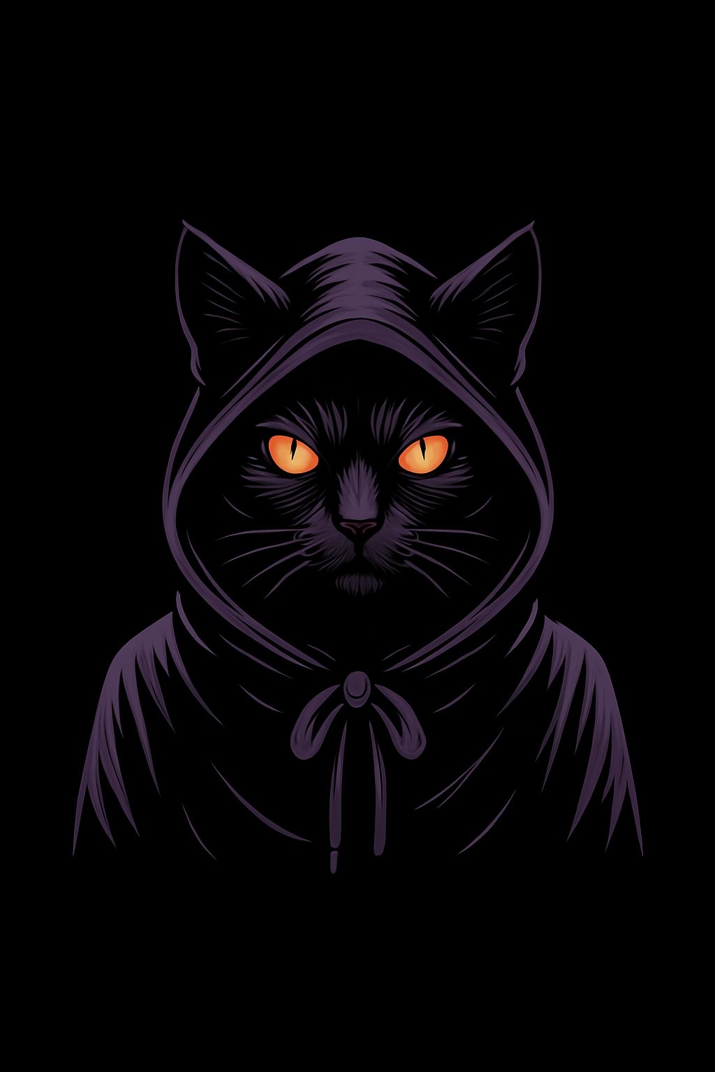 Mysterious Black Cat in Cloak with Striking Amber Eyes T-Shirt