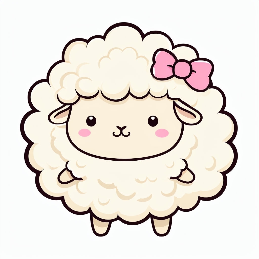 Adorable Kawaii Cartoon Lamb with Pink Bow Sticker