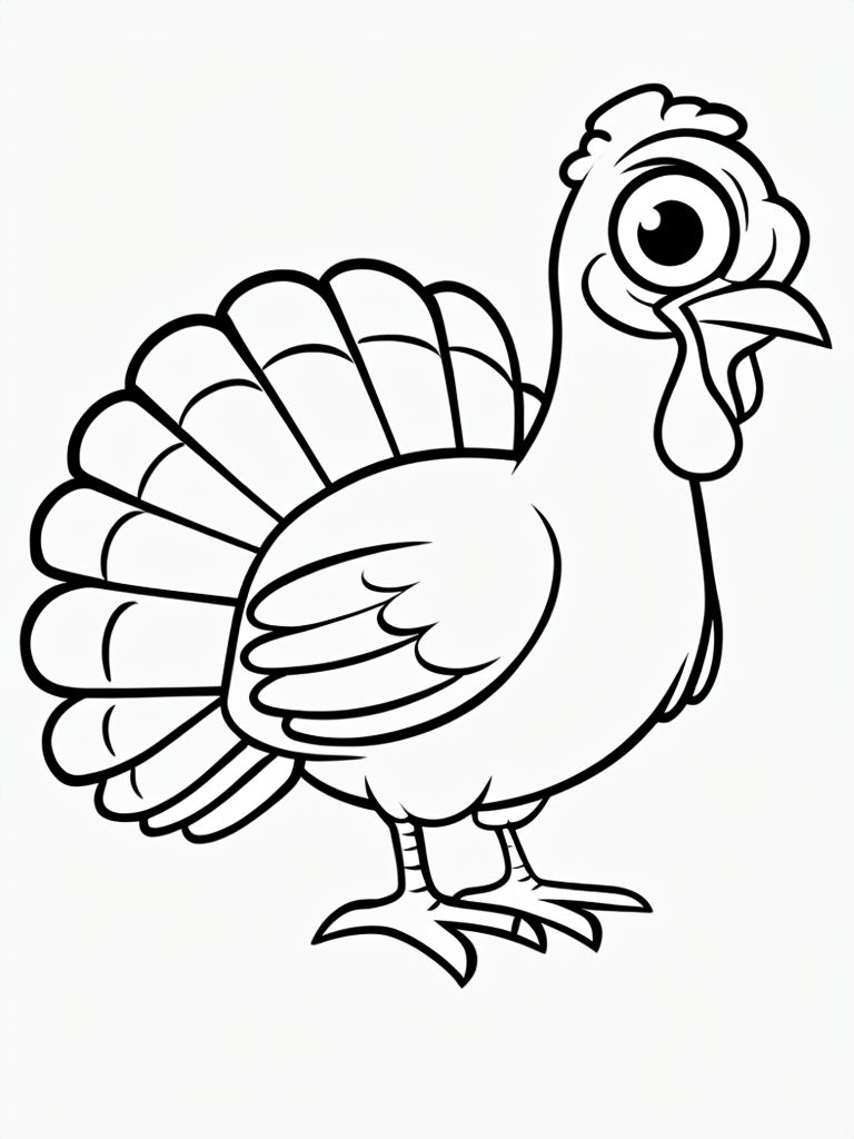 Cartoon Style Turkey Line Drawing for Fun Coloring Book Pages