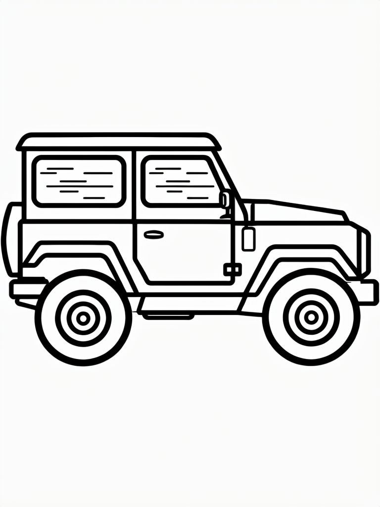 Off-Road Vehicle Black and White Line Drawing Coloring Page