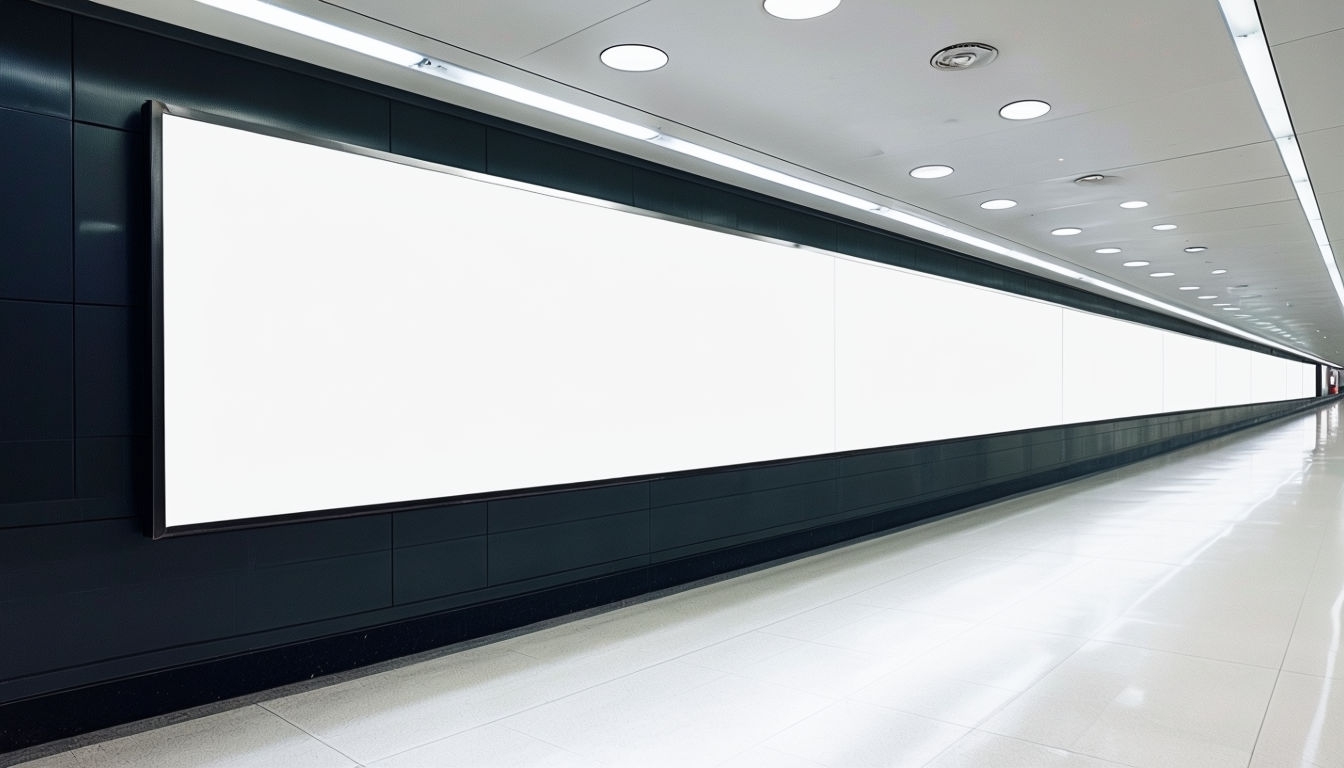 Modern Minimalist Airport Corridor with Blank Billboard Mockup