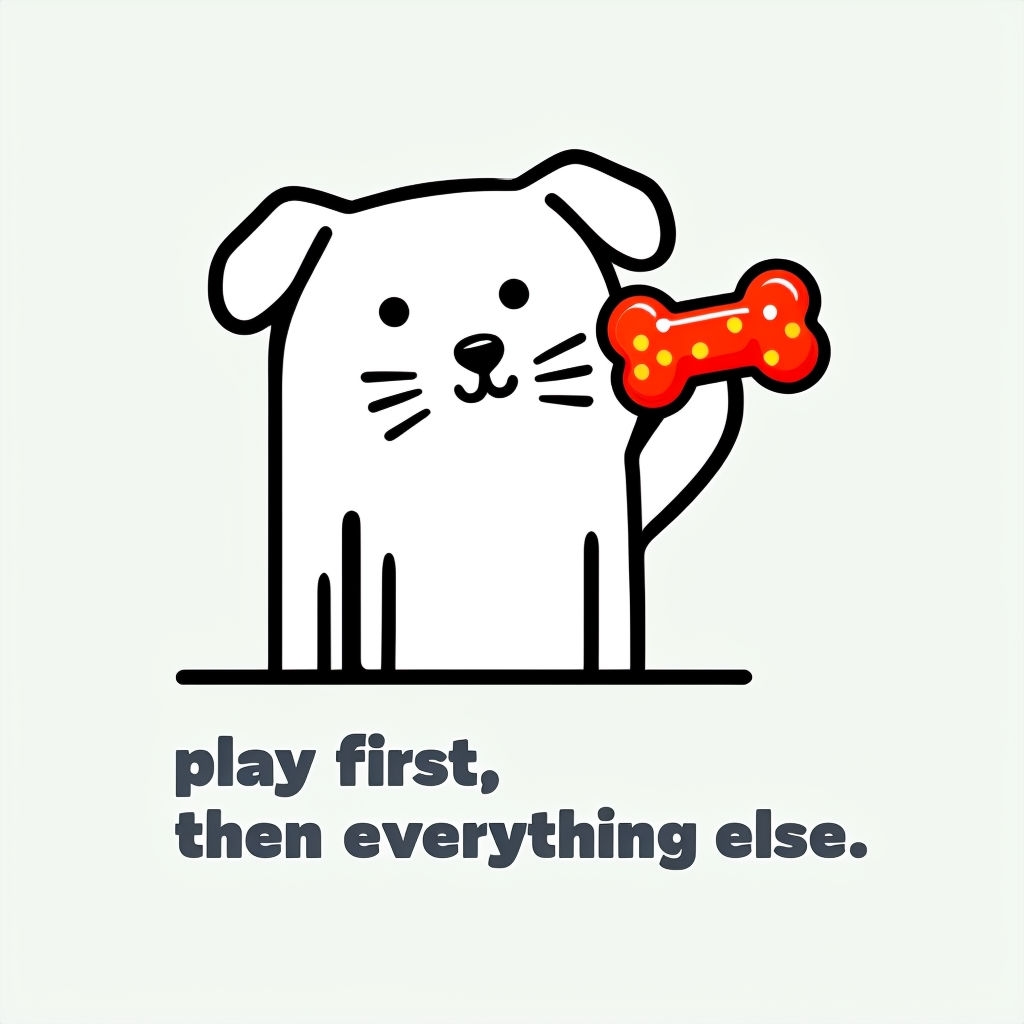 Playful White Dog with Chew Toy Cartoon Illustration Mug