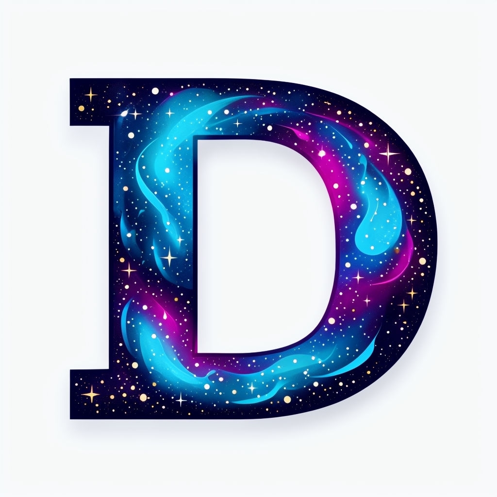 Vibrant Cosmic Letter D Monogram with Stellar Patterns