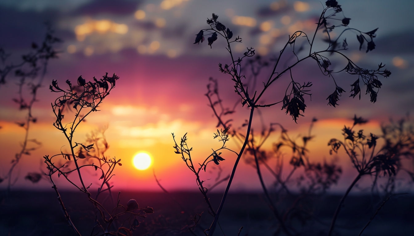 Tranquil Sunset with Delicate Silhouettes Virtual Background