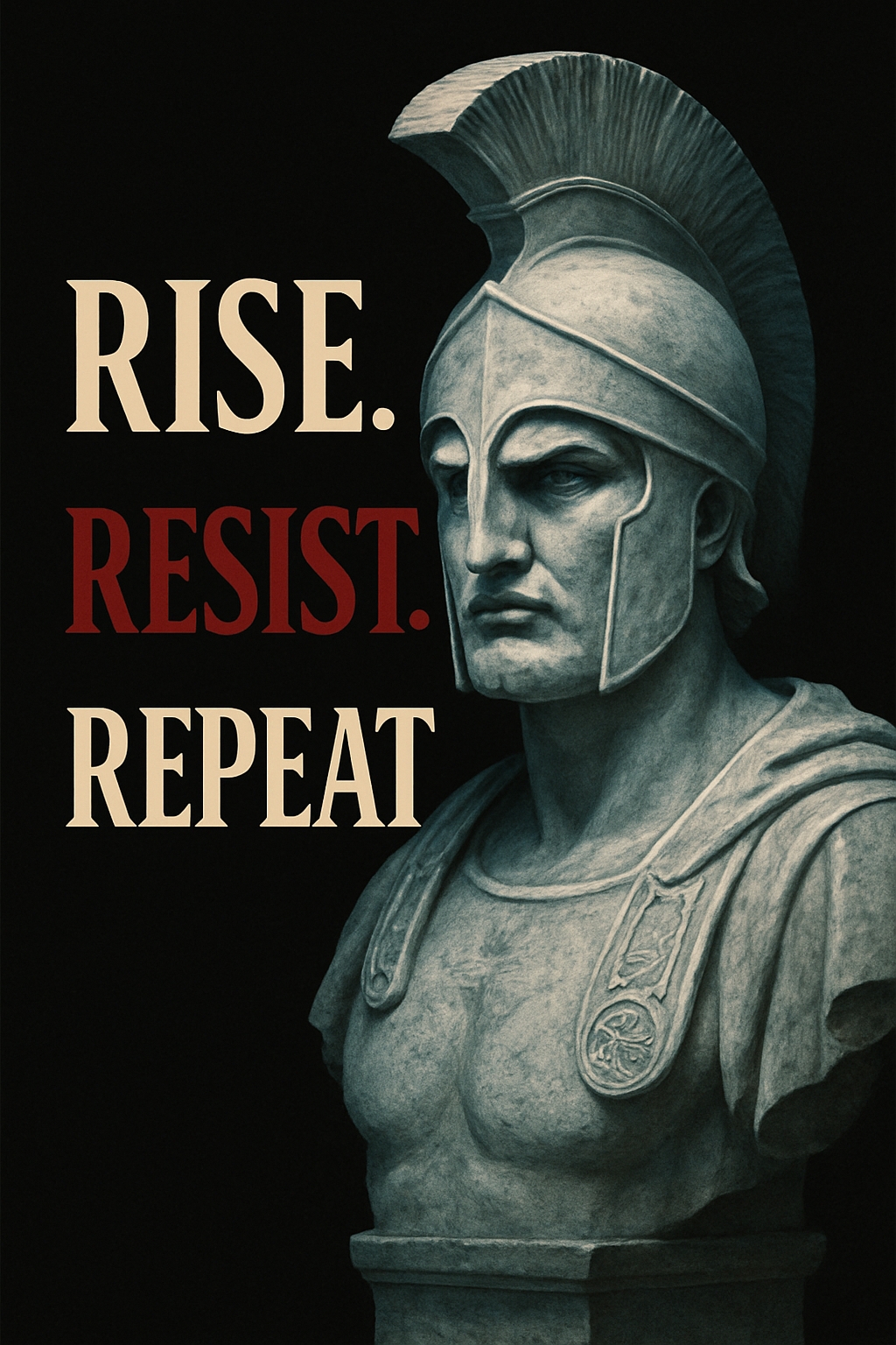 Classical Greek Warrior Bust with Motivational Text Poster