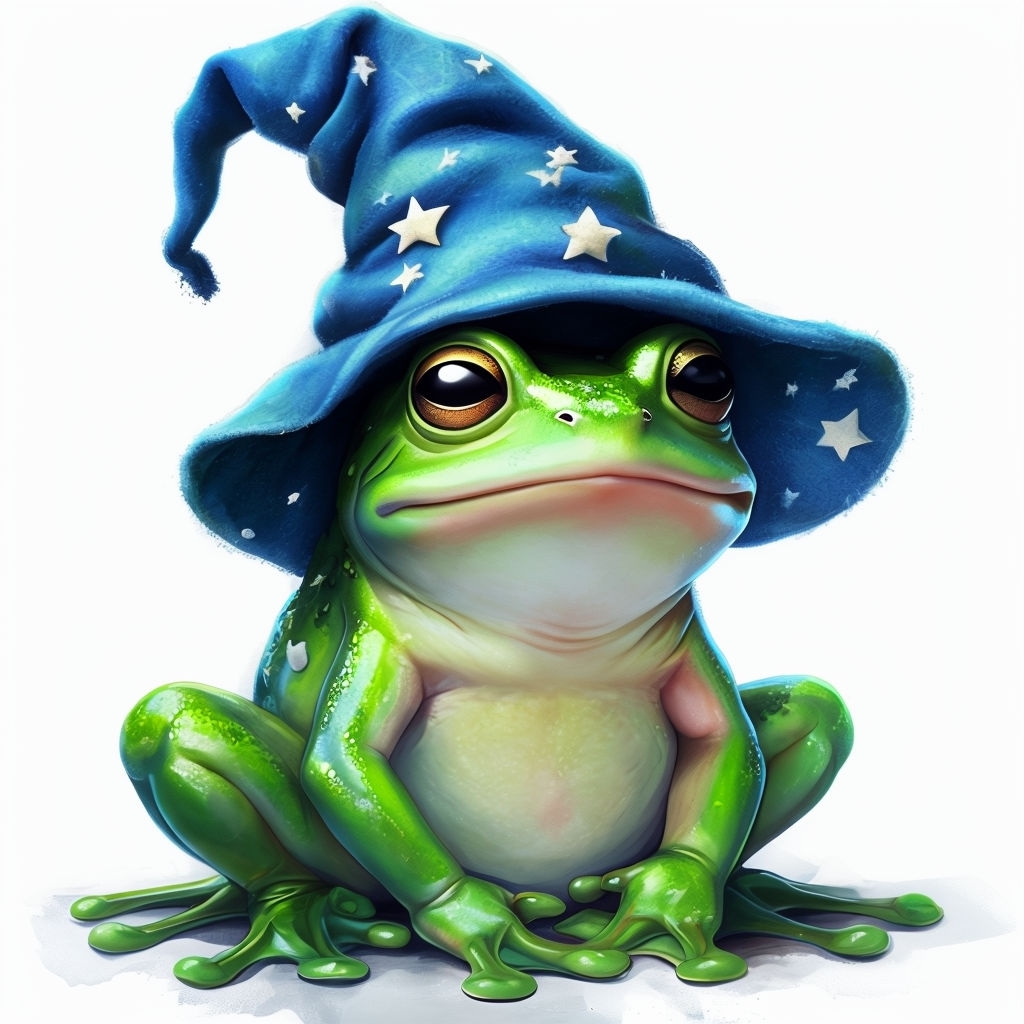 Whimsical Green Frog Wizard Character Illustration Sticker