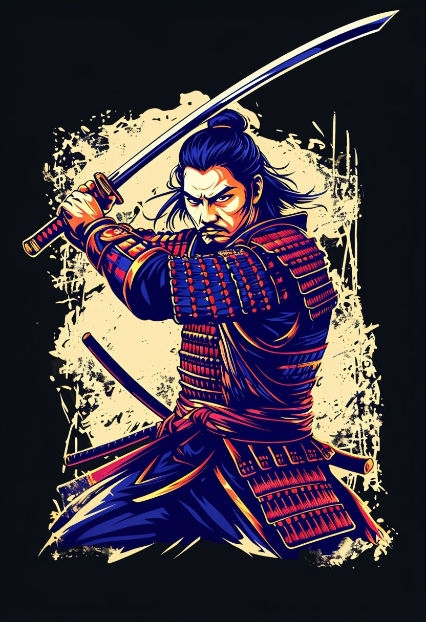 Dynamic Samurai Warrior Illustration T-Shirt