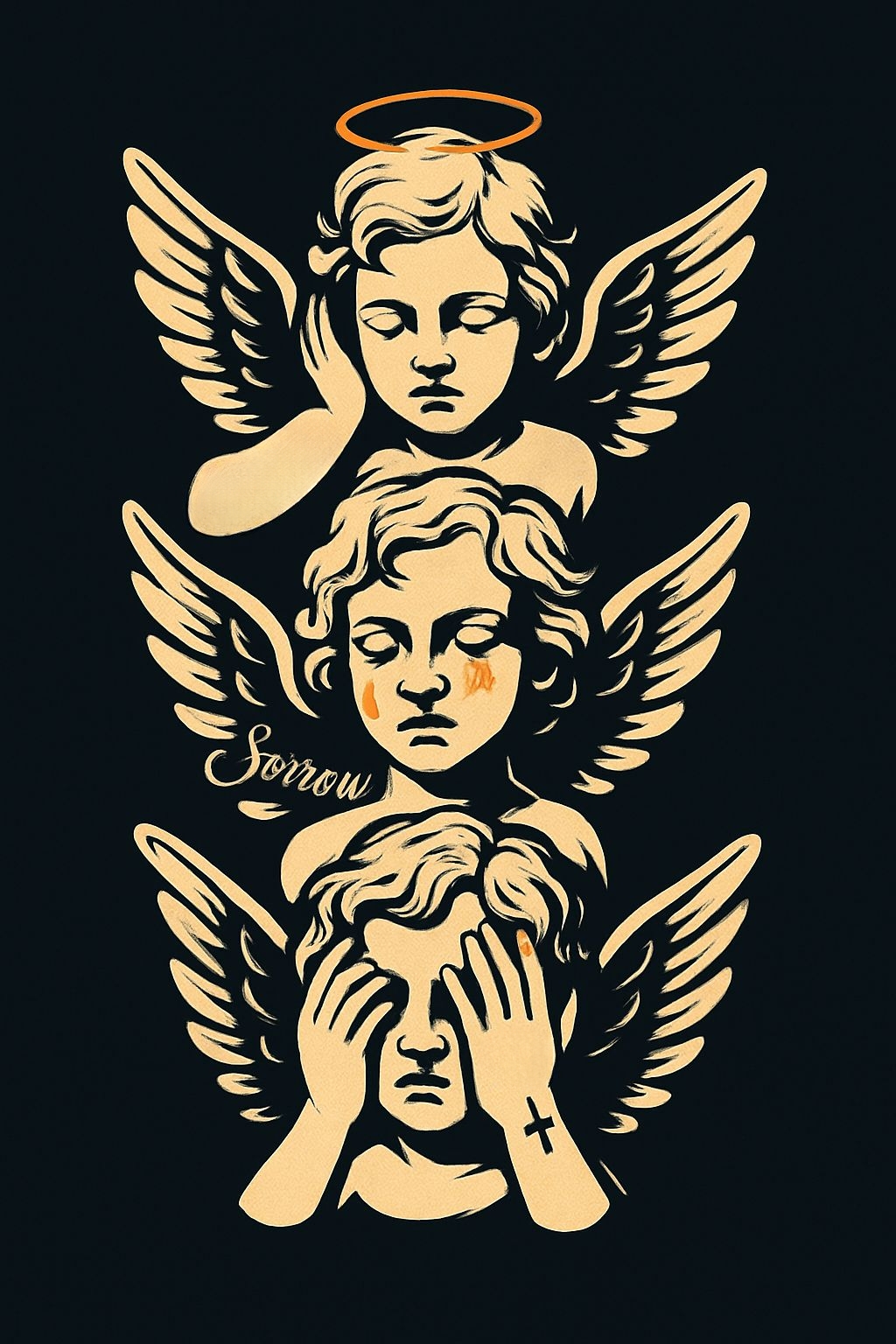Stacked Angelic Figures Vintage Woodcut Illustration T-shirt