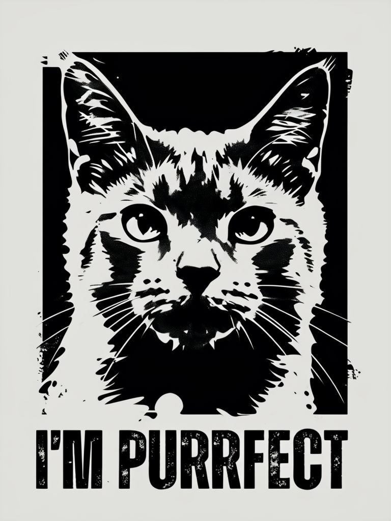 I'm Purrfect Stencil Cat Face Graphic T-Shirt