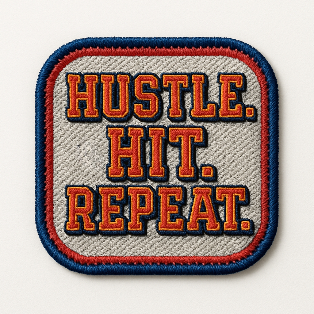 Motivational 'HUSTLE. HIT. REPEAT.' Embroidered Hat Patch