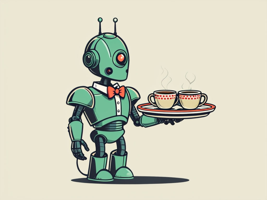 Vintage Robot Serving Coffee Cartoon Art Poster - Playground