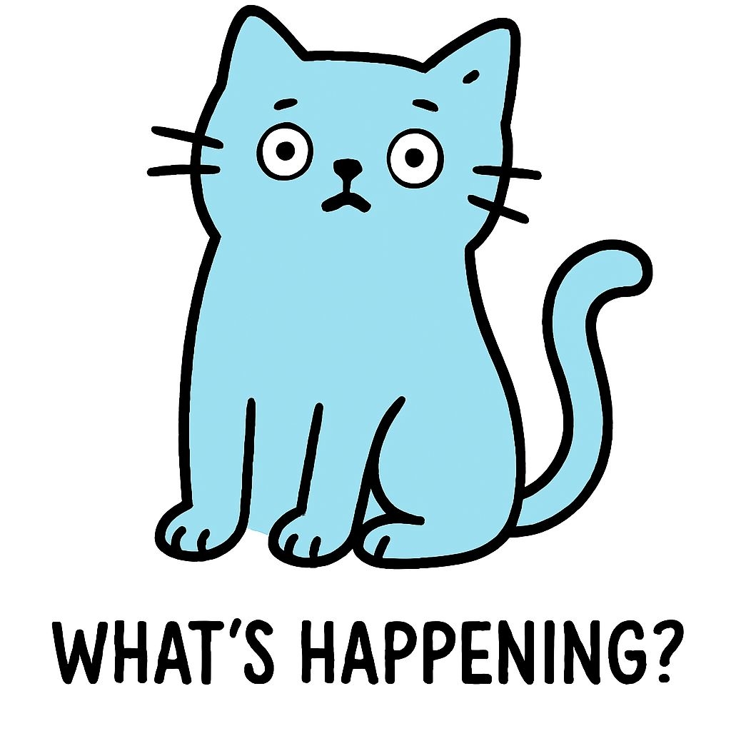 Surprised Light Blue Cat with What’s Happening Text Sticker
