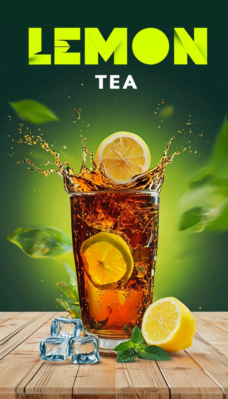 Vibrant Lemon Tea Splash Promotion Advertisement Design Ads