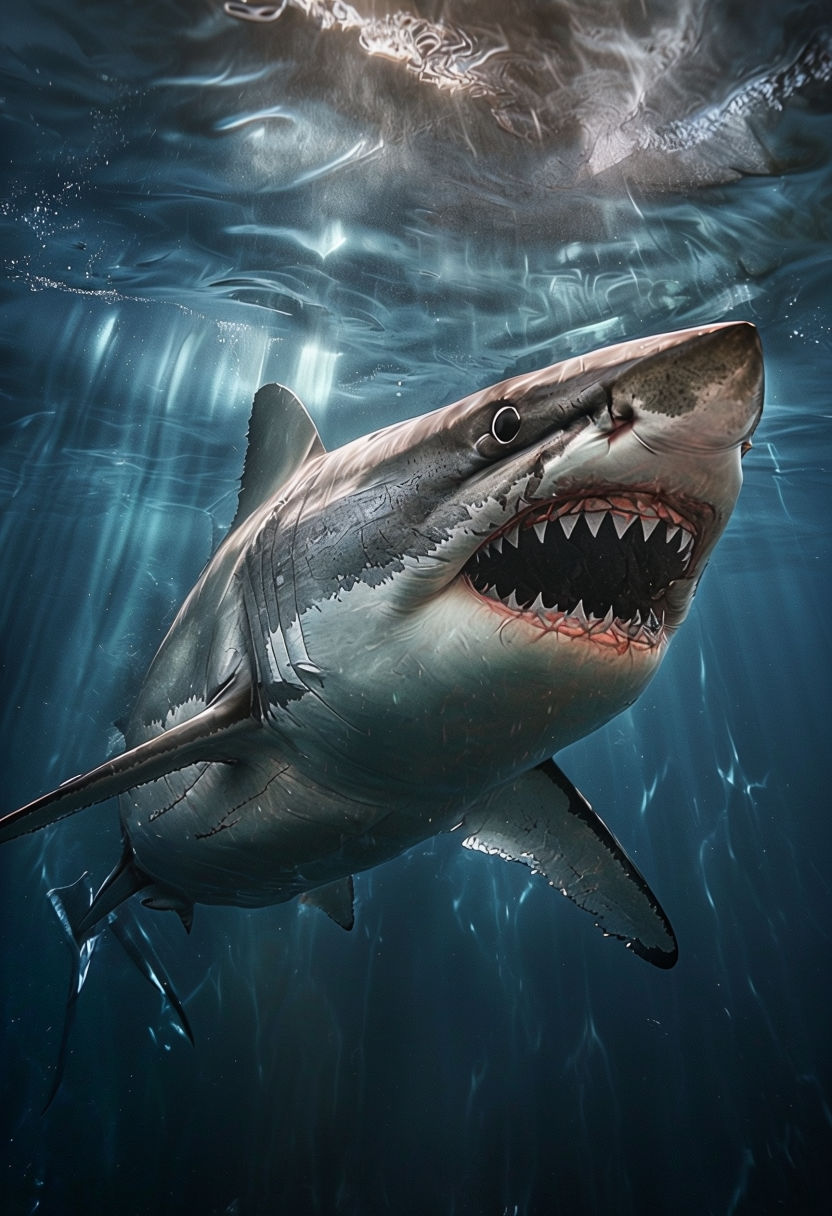 Majestic Great White Shark Underwater Photograph for Deep Sea Art