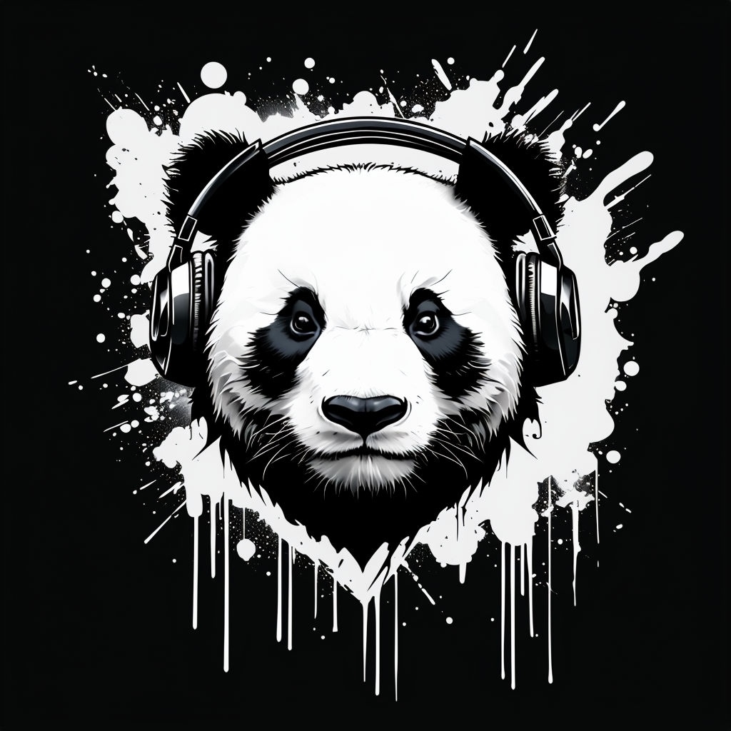 Urban Panda Face with Headphones Street Art T-Shirt