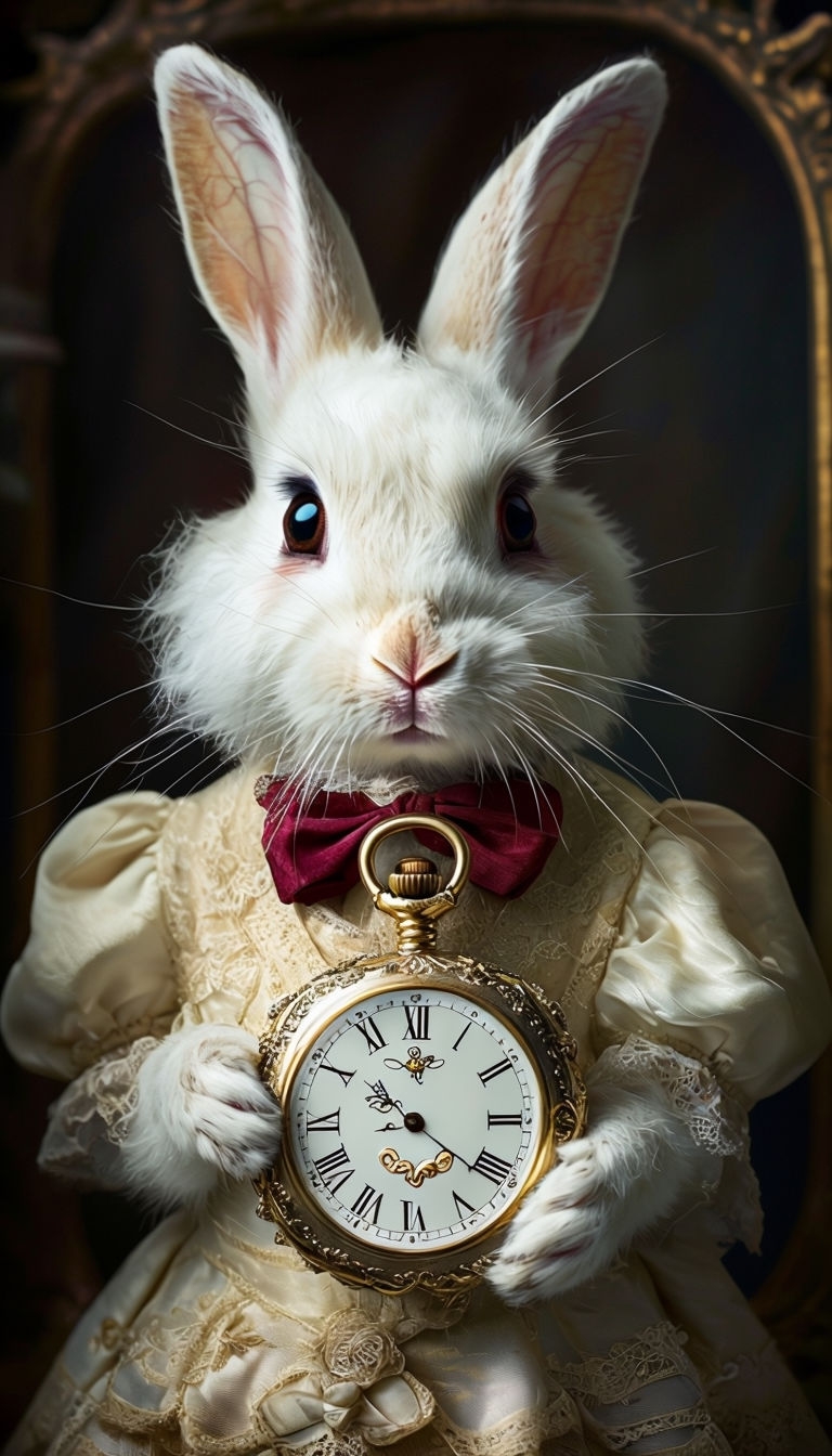 Whimsical Vintage Rabbit with Pocket Watch Art for Timeless Fantasy Decor