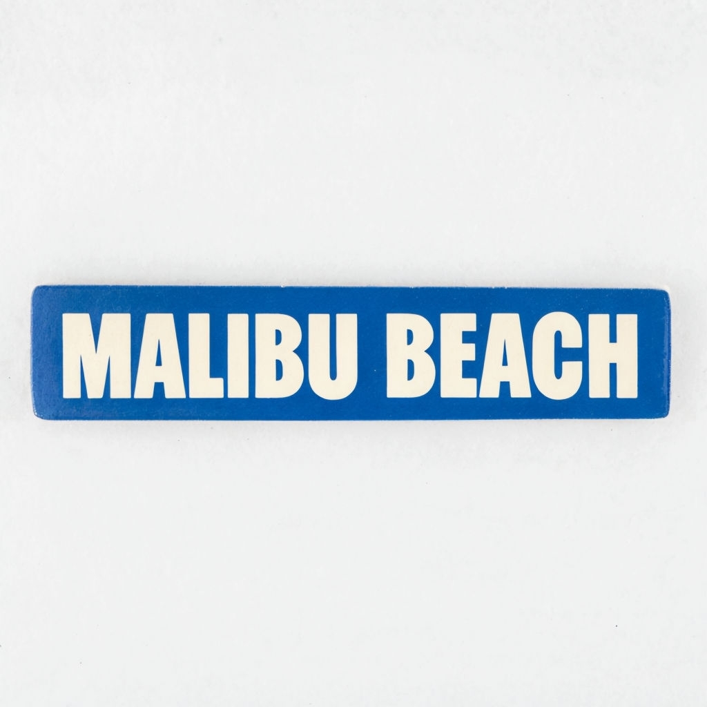 Bold Malibu Beach Text Design on Blue Background T-Shirt