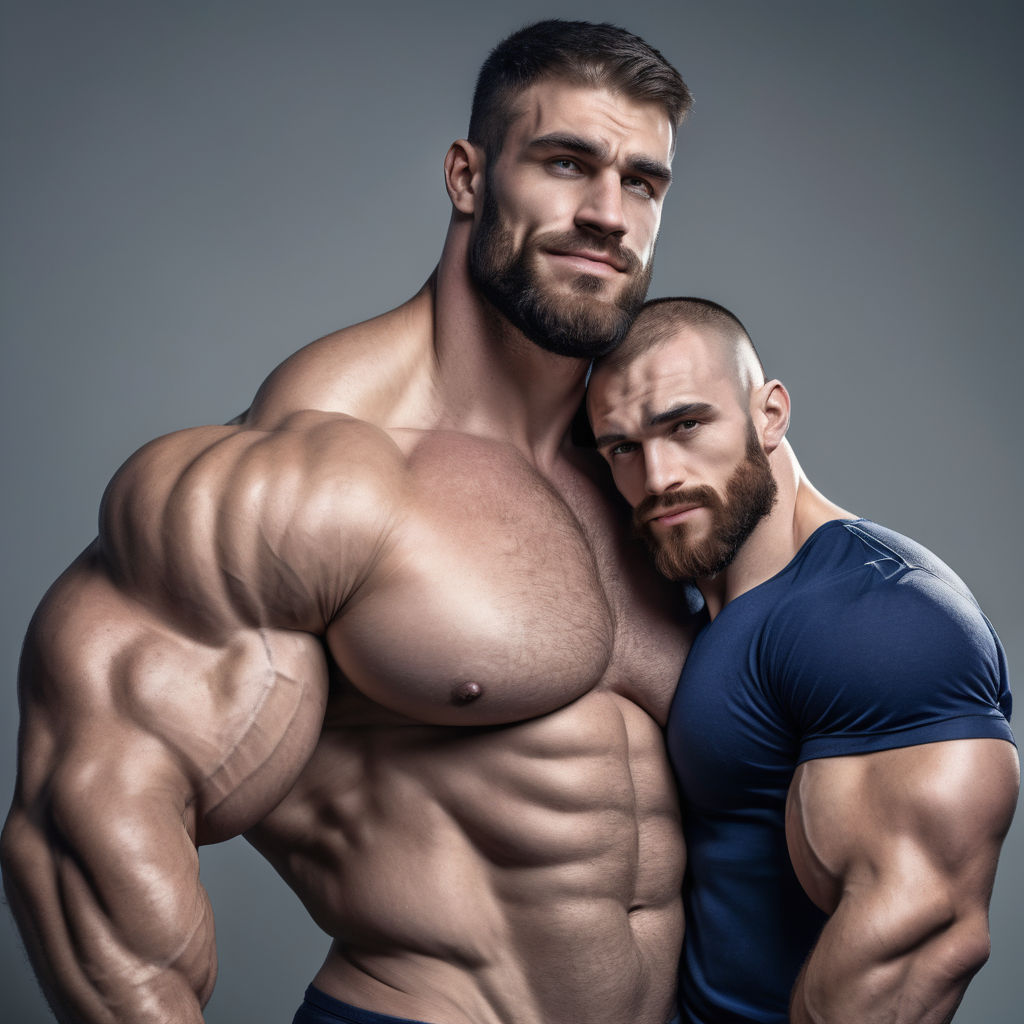 a professional photo of a gay handsome white very muscular bodybuilder  couple