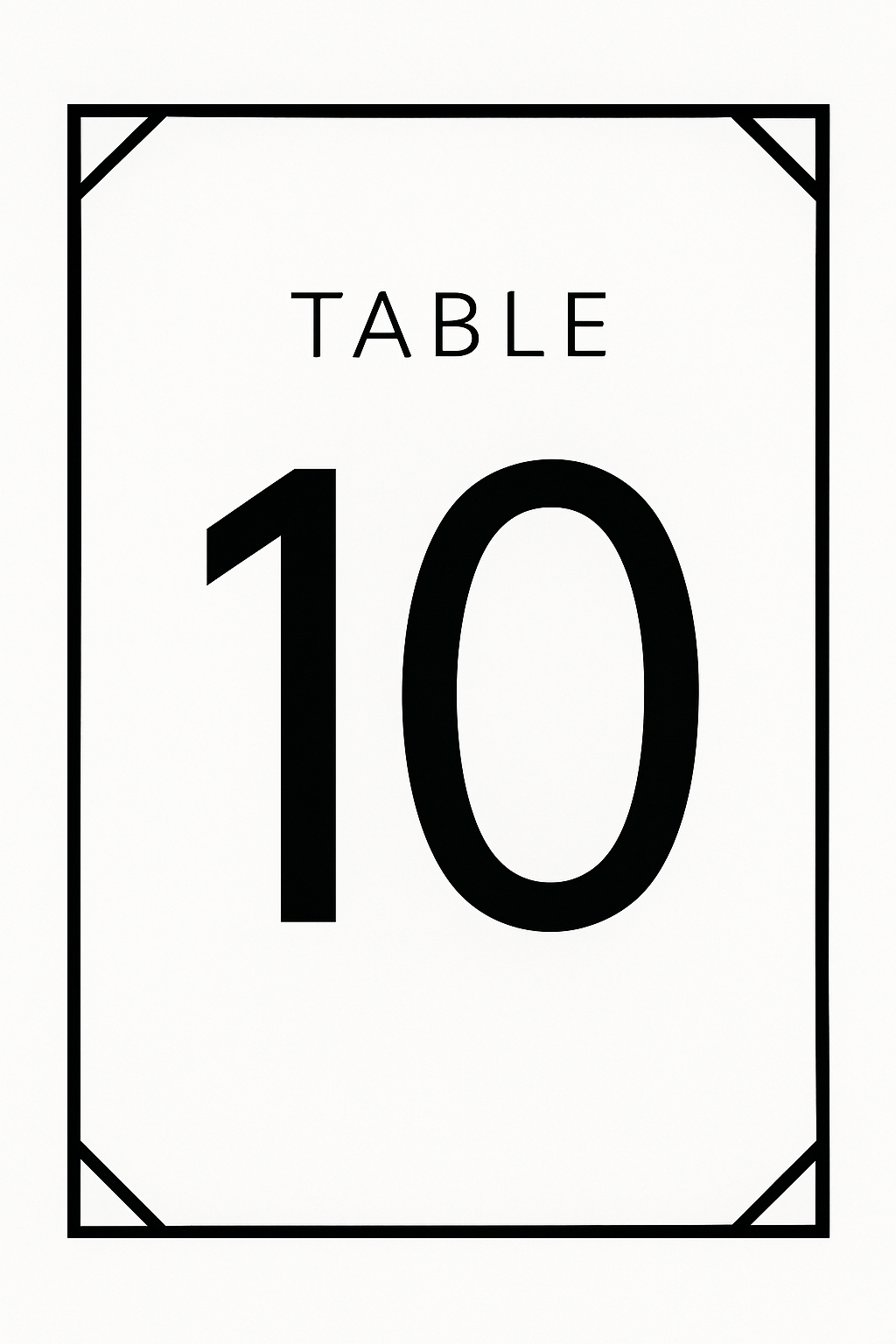 Minimalist Black Table Number 10 Sign for Events Sign