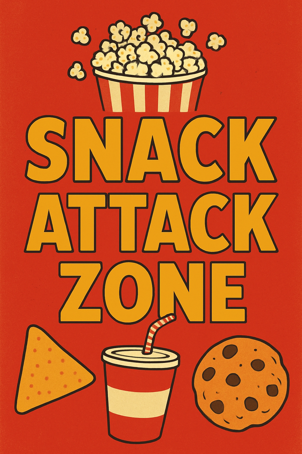 Vibrant Retro Snack Attack Zone Poster Design for Event Signs