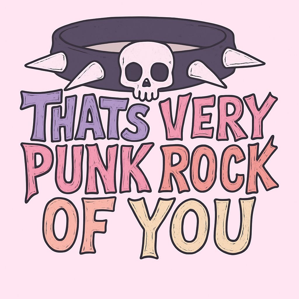 Punk Rock Skull and Colorful Text Illustration T-Shirt
