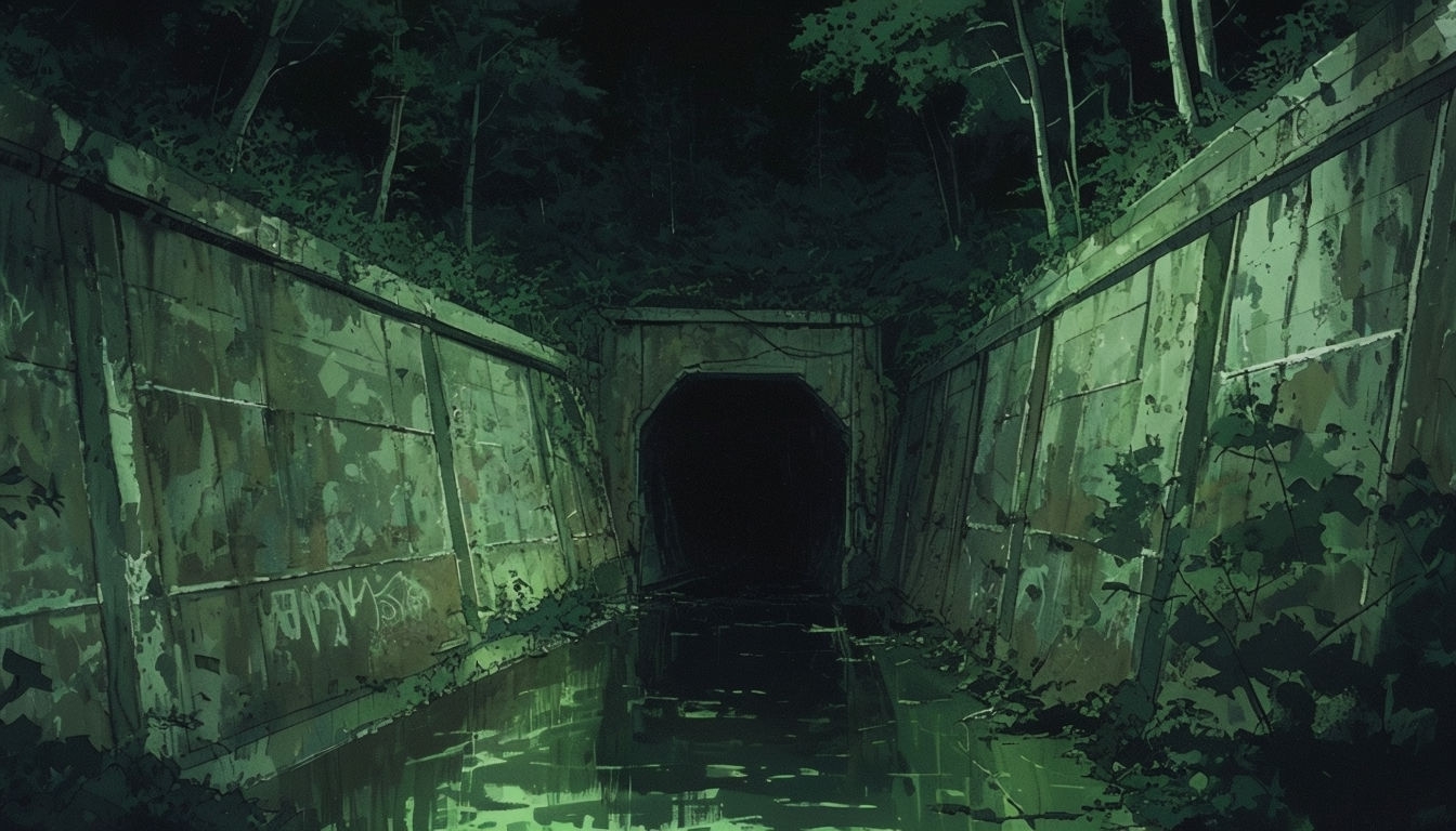 Eerie Underground Tunnel Anime Art for Spooky Virtual Backgrounds