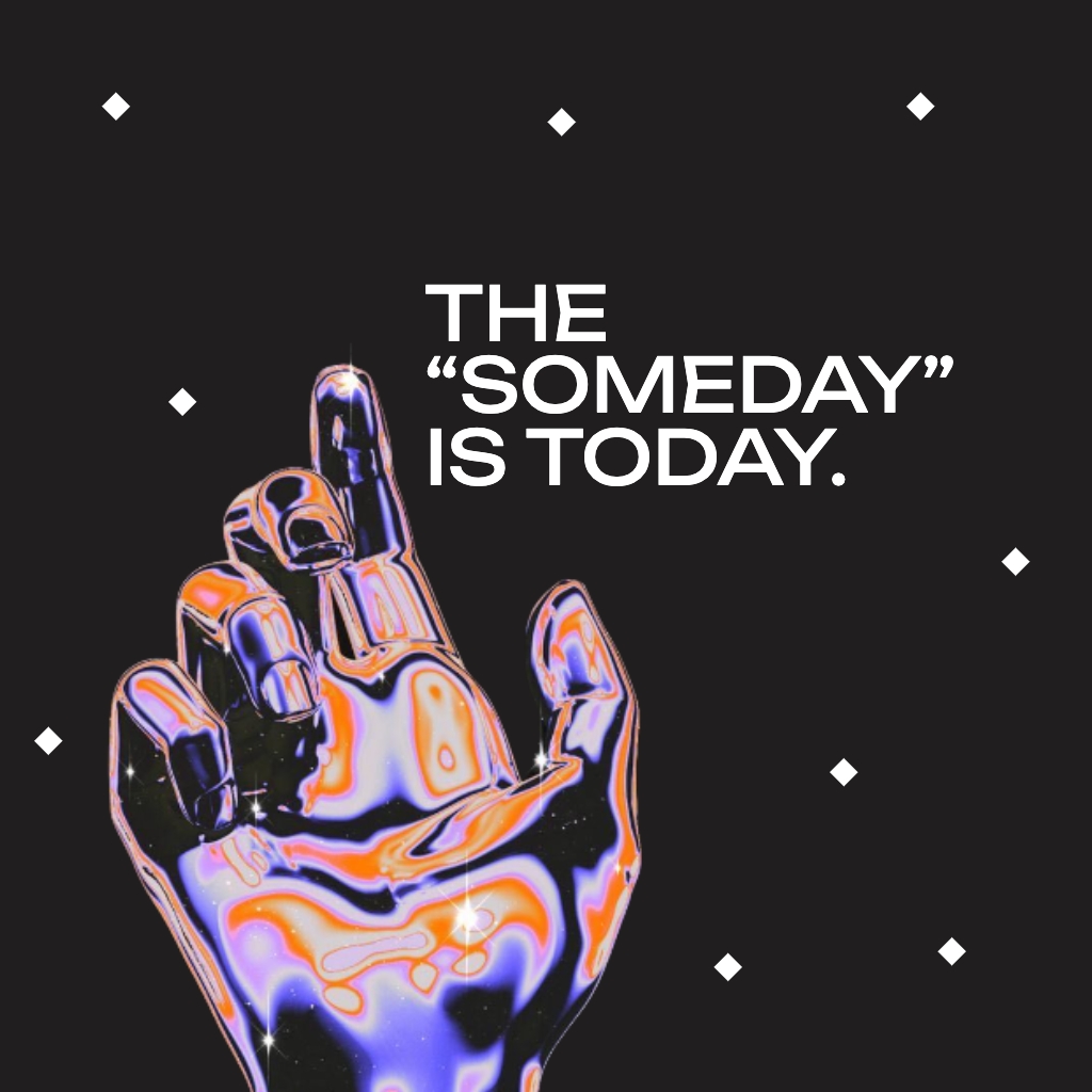 Futuristic Reflective Metallic Hand with Motivational Text Poster