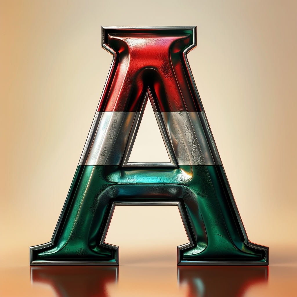 Polished Metal Letter A with Italian Flag Colors Artwork Monogram