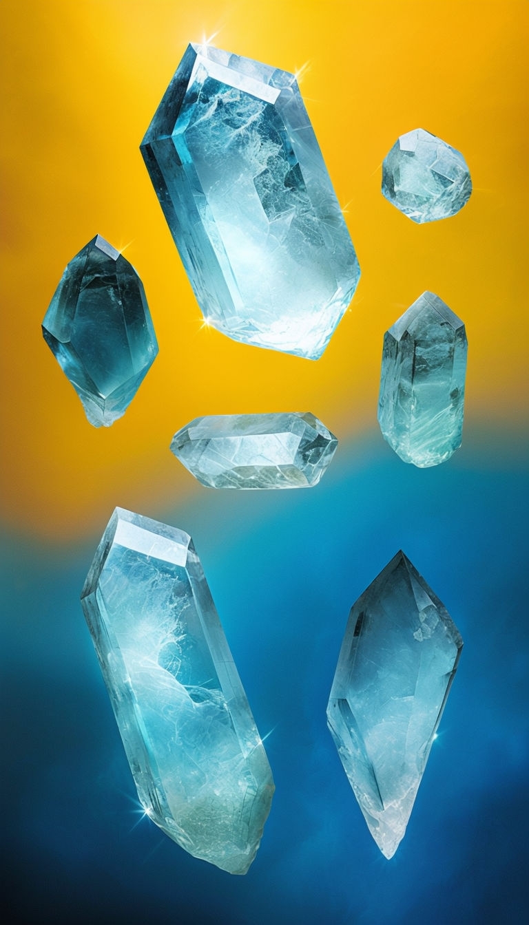 Polished Aquamarine Crystals on Vibrant Gradient Background Mobile Wallpaper