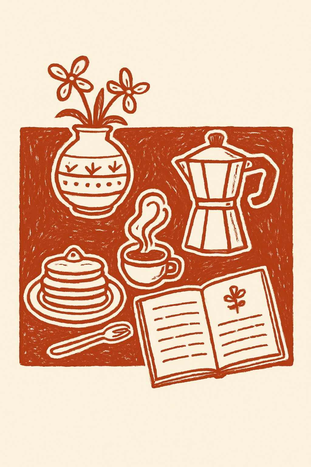 Cozy Minimalist Line Drawing of Kitchen Objects Poster