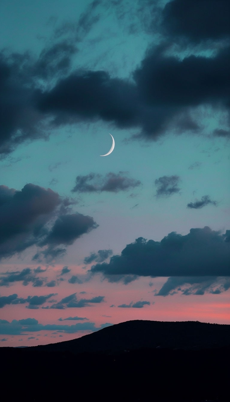 Serene Twilight Crescent Moon Landscape Mobile Wallpaper