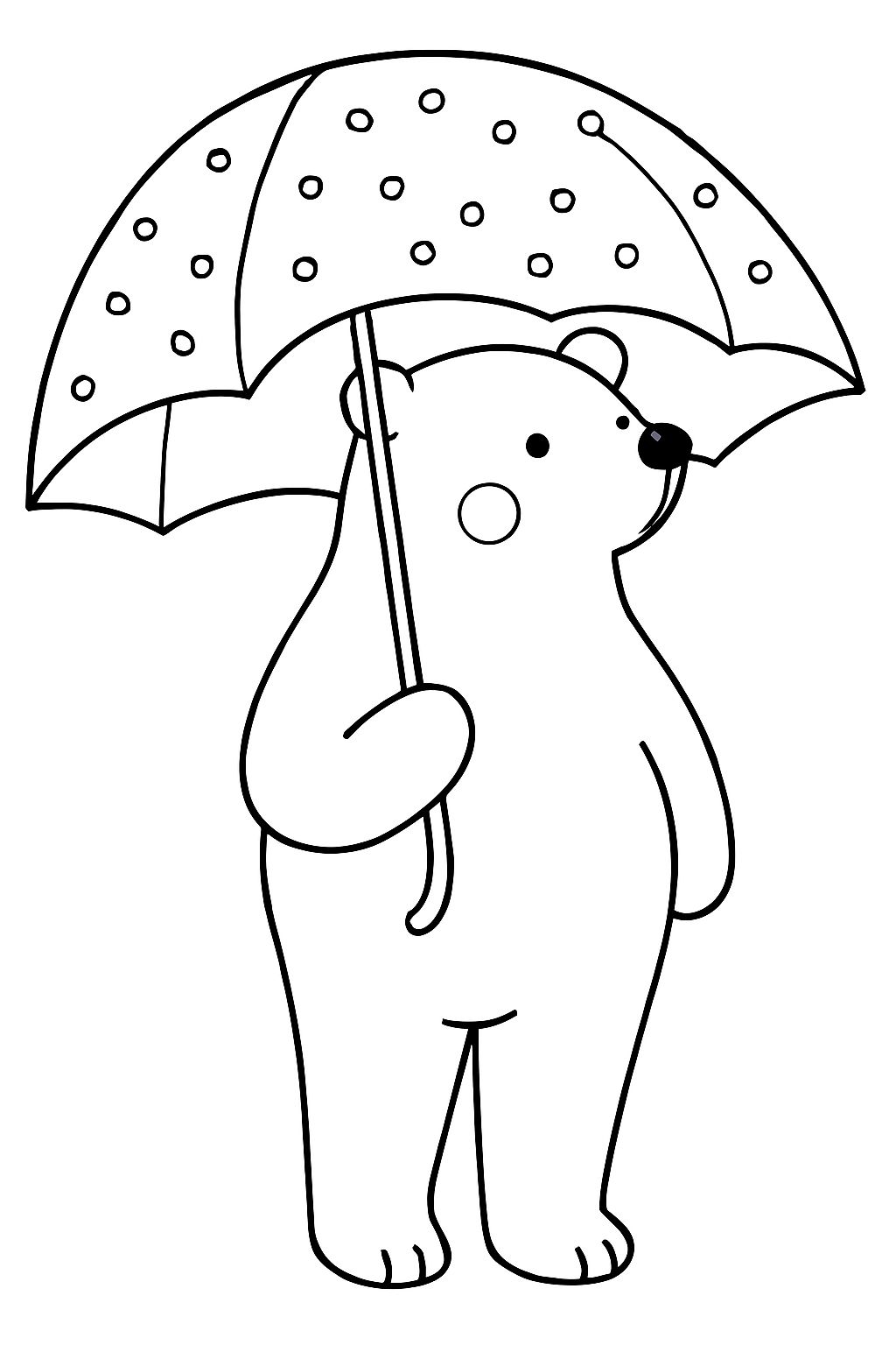 Playful Cartoon Bear Holding Umbrella Line Drawing Coloring Book Pages