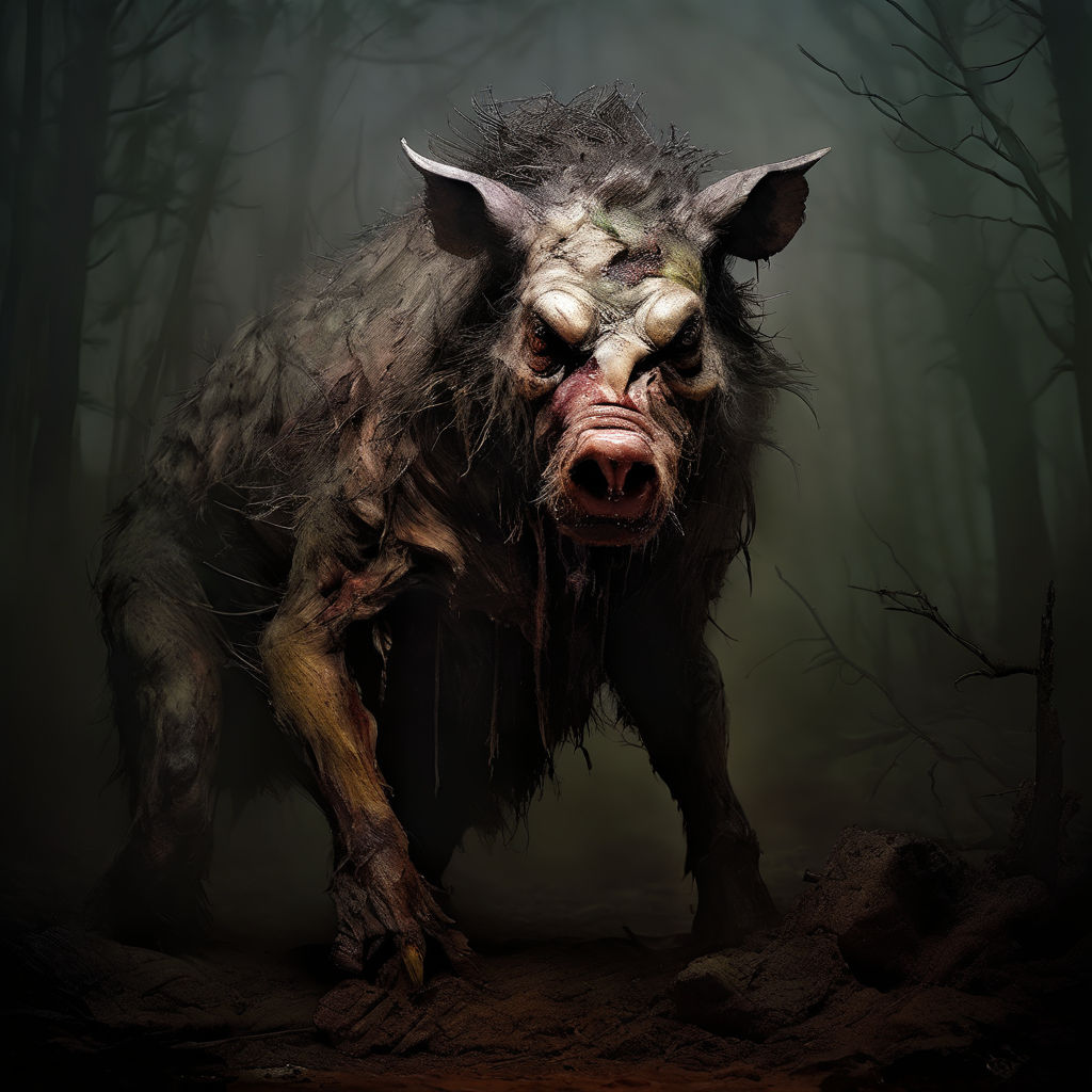 Zombie boar transformed by countless eyes glowing hauntingly... by ...