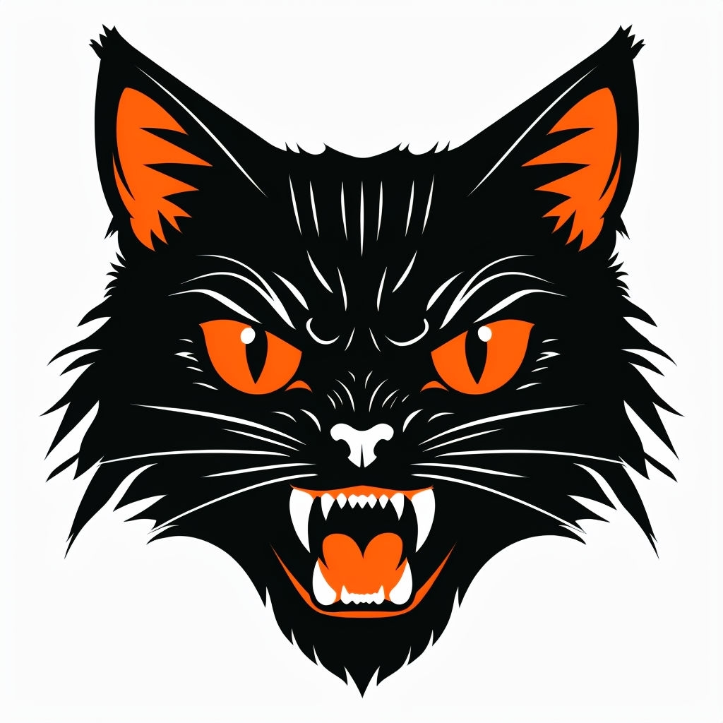 Intense Black Cat Face Illustration with Fierce Expression Sticker