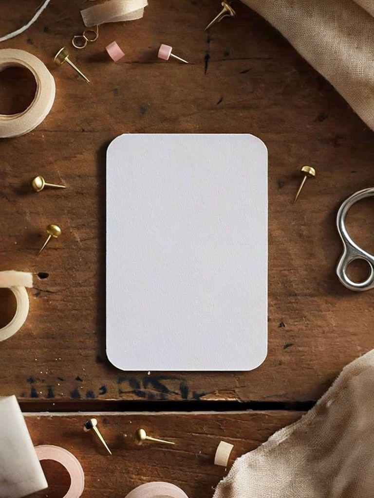Cozy Crafting Workspace with Blank Enamel Pin Backing Card Mockup