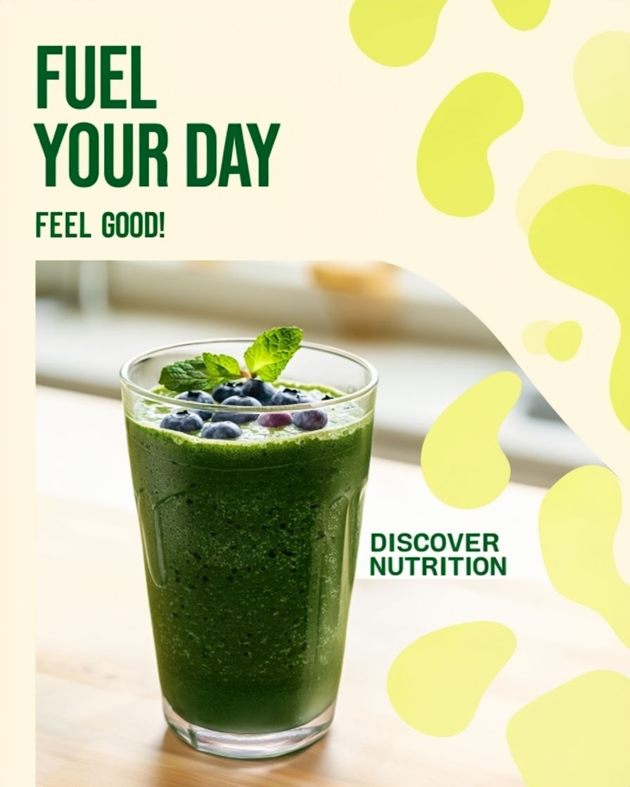 Vibrant Green Smoothie Advertisement with Fresh Ingredients Ads